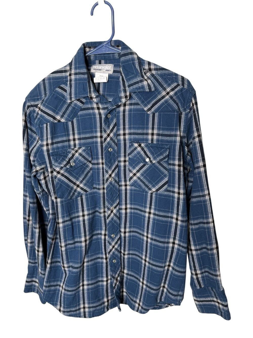 Wrangler Blue Plaid M Western Pearl Snap Long Sleeve Shirt